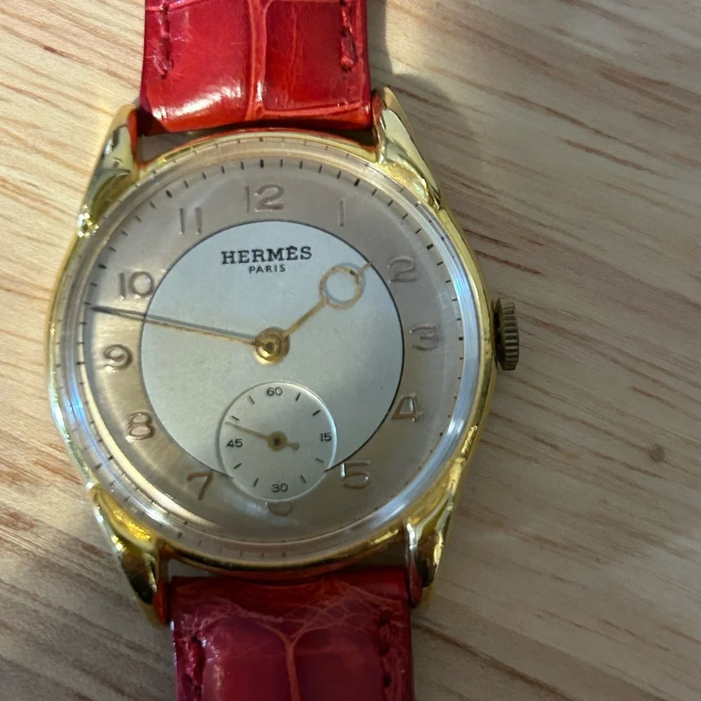 HERMES Paris “Moon Lugs” manual wind 33-34mm X 39mm, 17mm strap width.